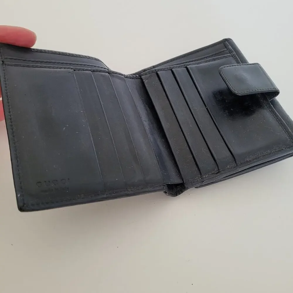 GUCCI G‎ Logo Leather Card Bil Wallet Medium 90s Bifold Black Vintage Tom Ford
